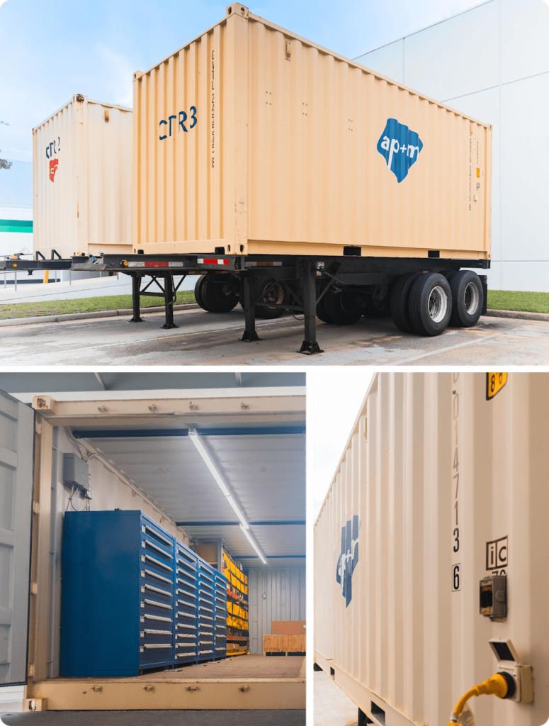 A collection of images displaying various shipping containers used for transporting goods.